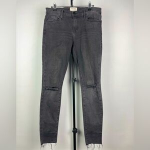 Frame Washed‎ Black Le High Skinny Muddy Rip Raw Hem Jeans